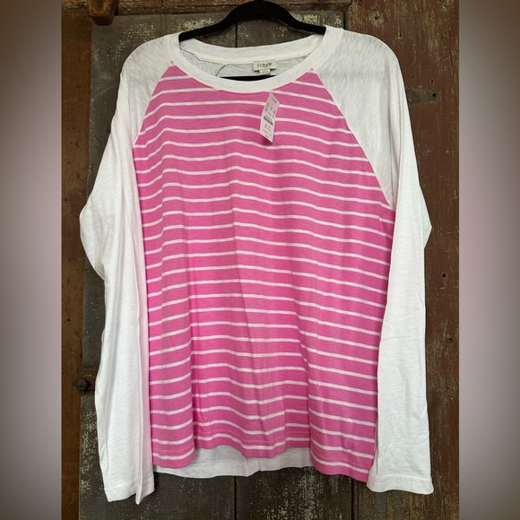 J. Crew Tops - Women’s J.Crew Size XXL Pink & White Striped Long Sleeve Top